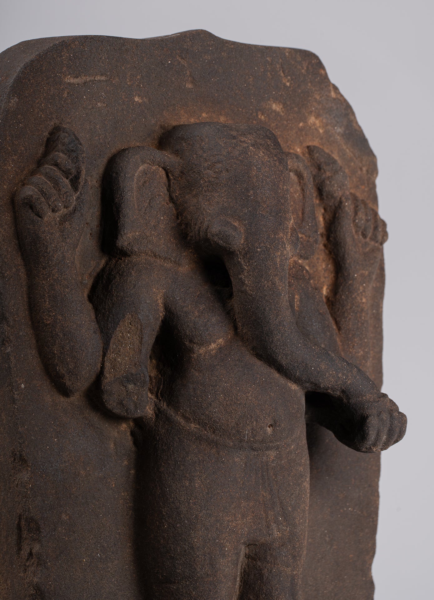 Ganesha Stele - Antique Vietnamese Style Stone Cham Mounted Ganesha Stele - 47cm/19"