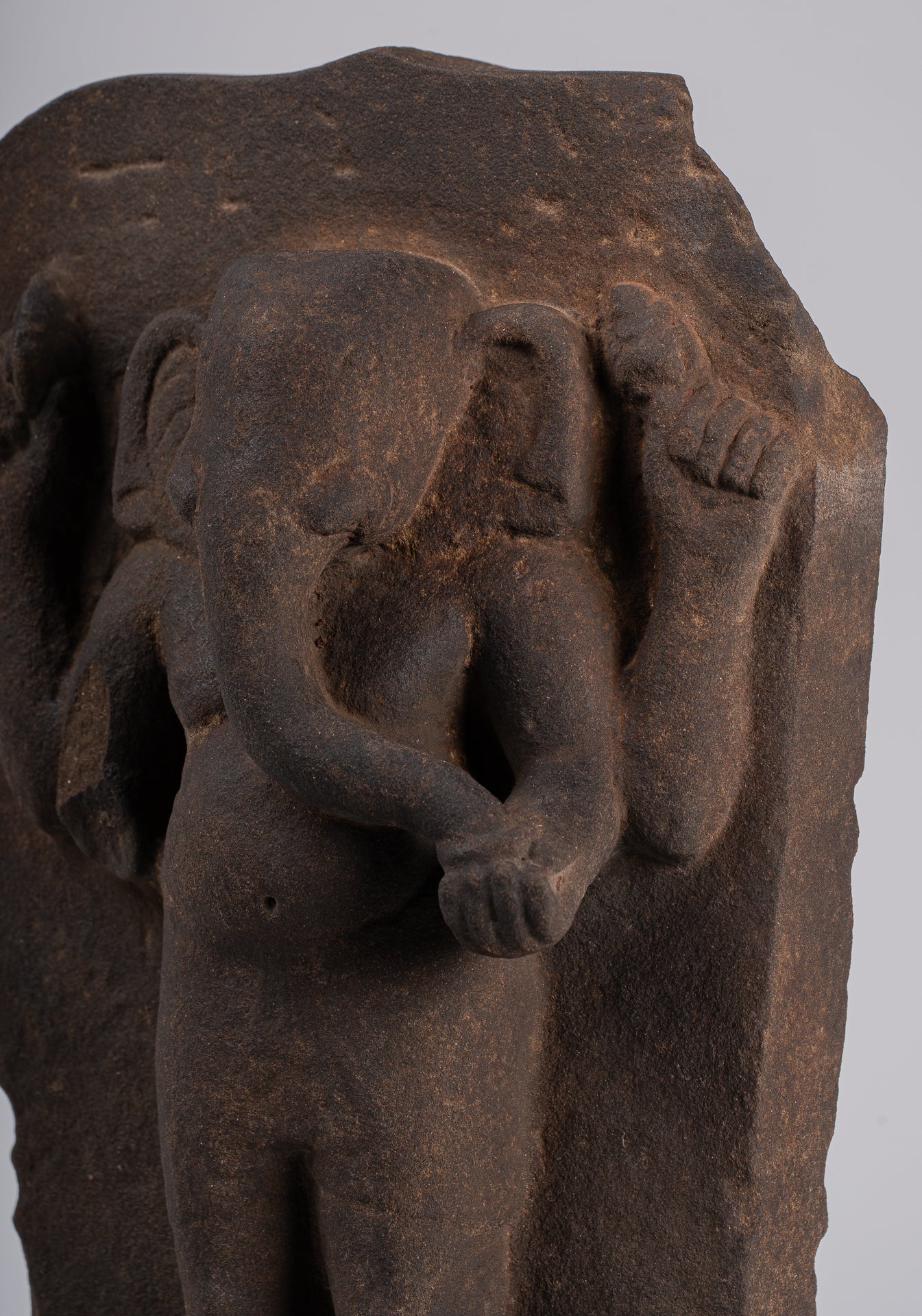 Ganesha Stele - Antique Vietnamese Style Stone Cham Mounted Ganesha Stele - 47cm/19"