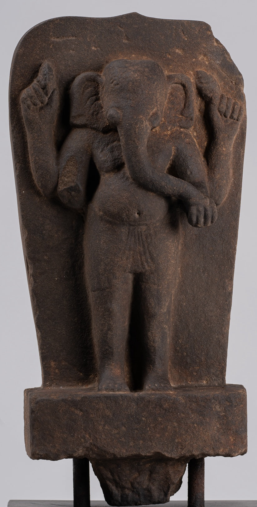 Ganesha Stele - Antique Vietnamese Style Stone Cham Mounted Ganesha Stele - 47cm/19"