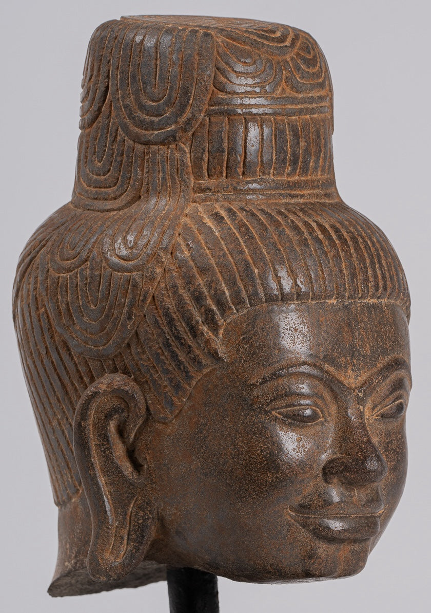 Lakshmi Statue - Antique Baphuon Style Stone Lakshmi / Devi Consort of Vishnu Head - 34cm/14"