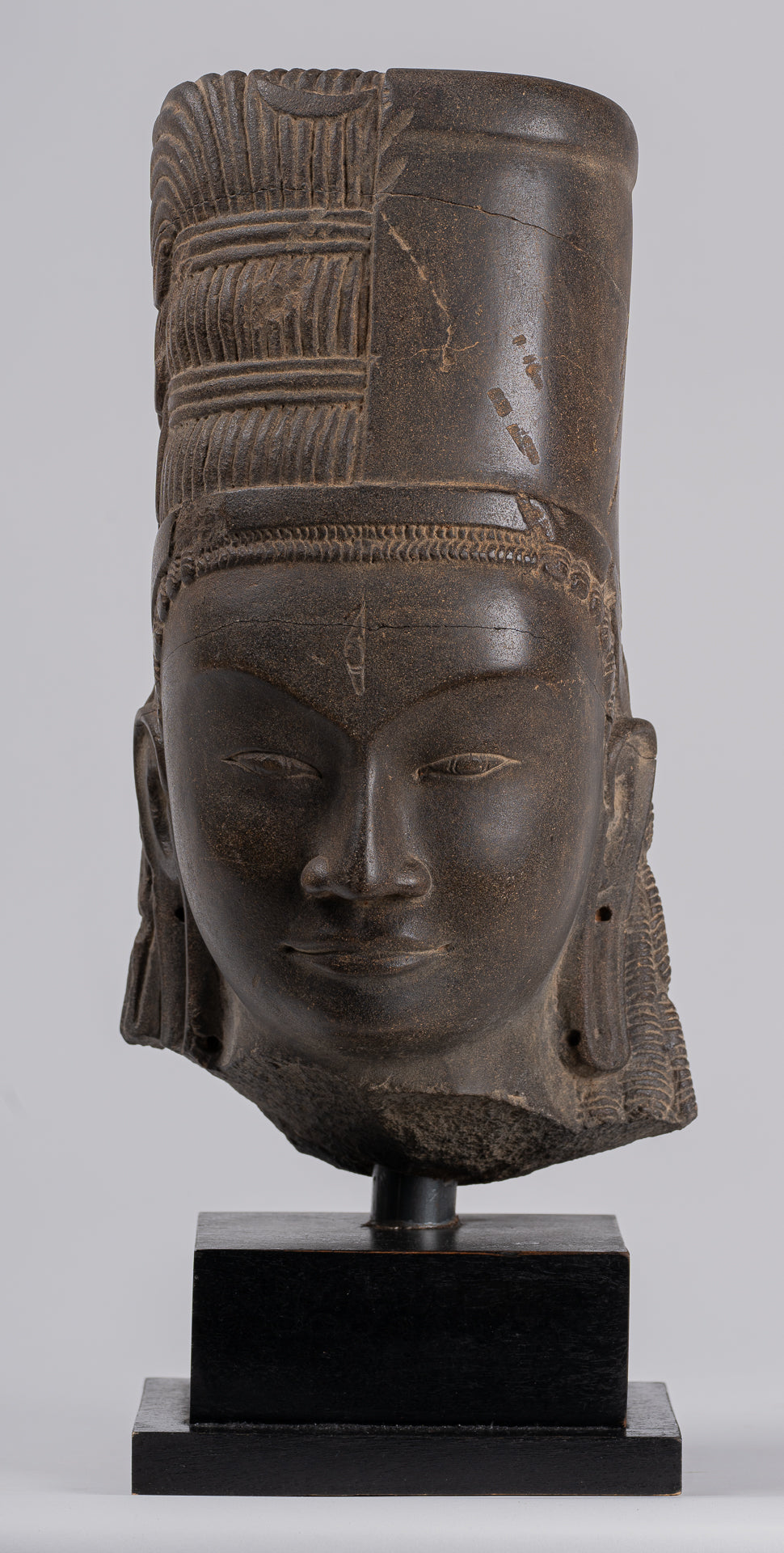 Vishnu Statue - Antique Phnom Da Style Stone Khmer Hari Hara or Vishnu & Shiva Head - 44cm/18"