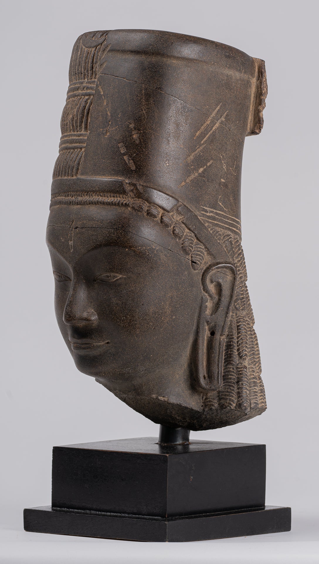 Vishnu Statue - Antique Phnom Da Style Stone Khmer Hari Hara or Vishnu & Shiva Head - 44cm/18"