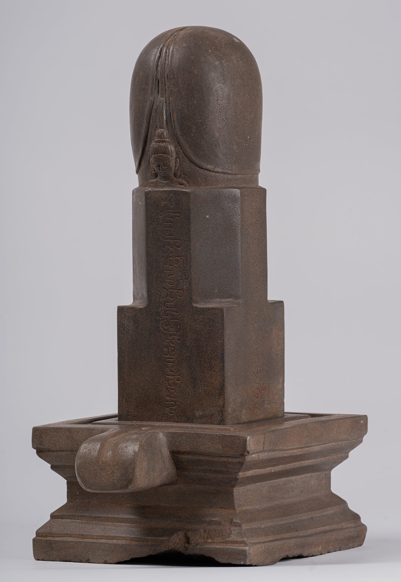 Antique Khmer Style Stone Lakshmi Mukhalinga Linga / Lingnum & Yoni - 45cm/18"