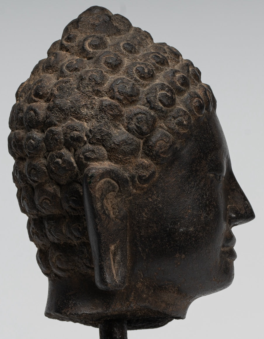 Buddha Statue - Antique Dvaravati Style Thai Stone Buddha Head Statue - 22cm/9"