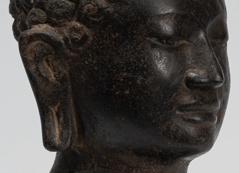 Buddha Statue - Antique Dvaravati Style Thai Stone Buddha Head Statue - 22cm/9"