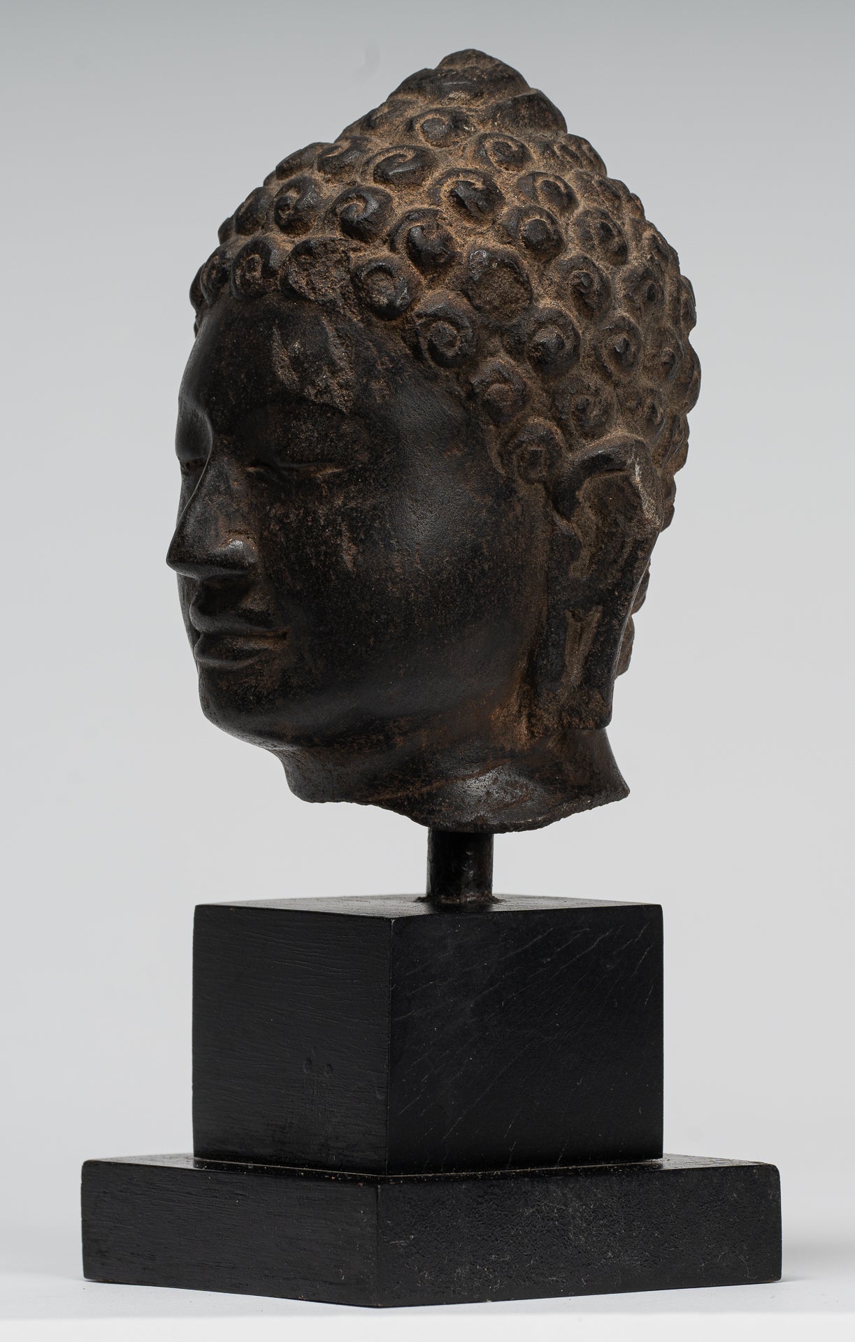 Buddha Statue - Antique Dvaravati Style Thai Stone Buddha Head Statue - 22cm/9"