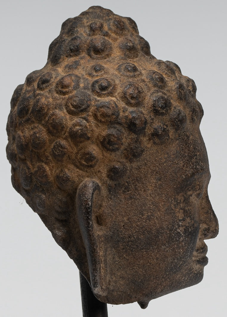 Stone Buddha Statue - Antique Khmer Style Stone Phnom Da Buddha Head - 23cm/9"