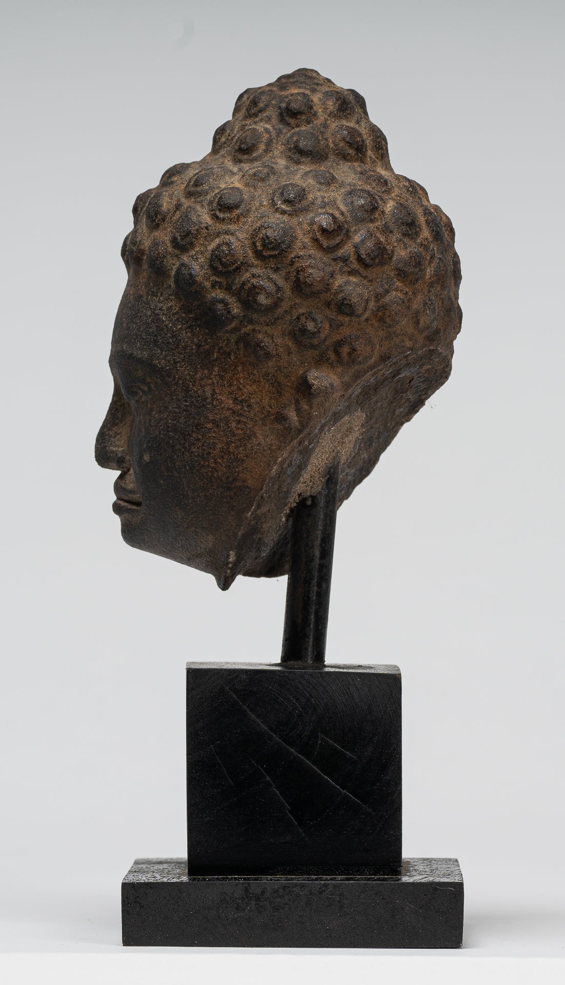 Stone Buddha Statue - Antique Khmer Style Stone Phnom Da Buddha Head - 23cm/9"