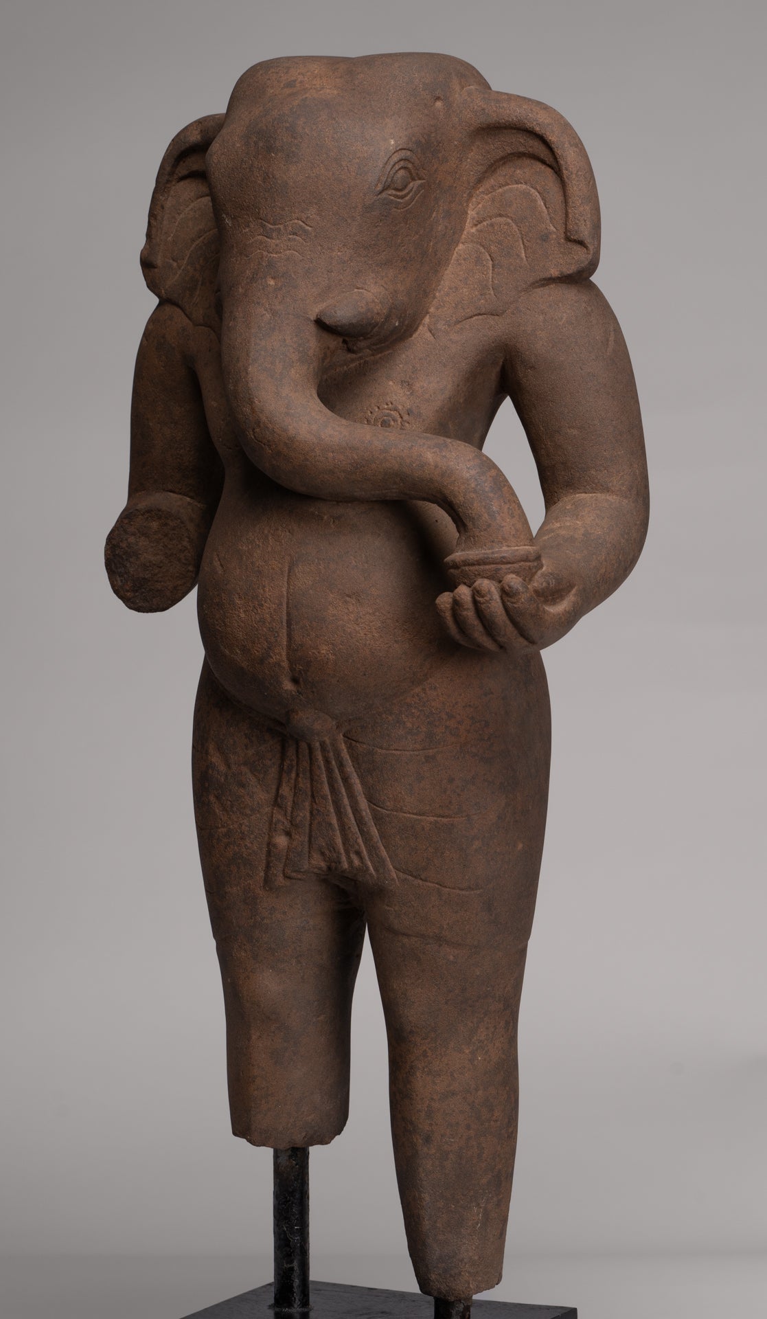 Ganesha Statue - Antique Vietnamese Style Stone Cham Mounted Ganesha Torso Statue - 67cm/27"