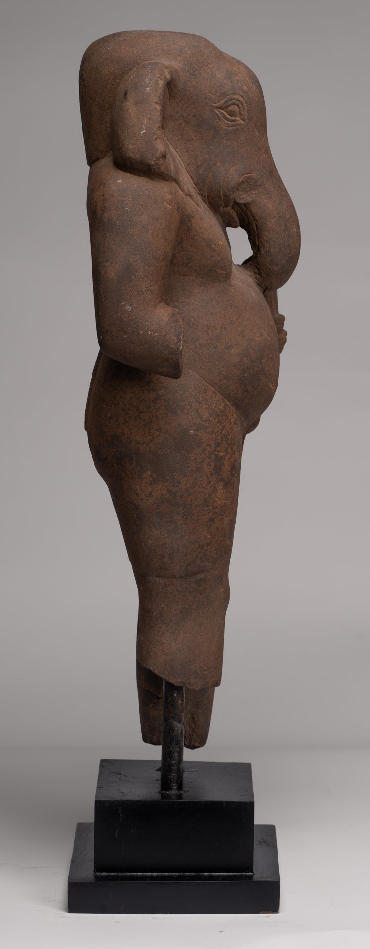 Ganesha Statue - Antique Vietnamese Style Stone Cham Mounted Ganesha Torso Statue - 67cm/27"