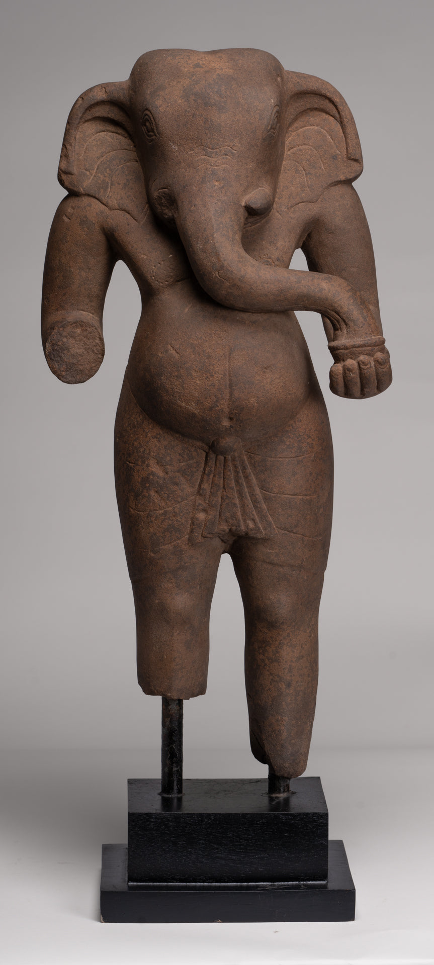 Ganesha Statue - Antique Vietnamese Style Stone Cham Mounted Ganesha Torso Statue - 67cm/27"