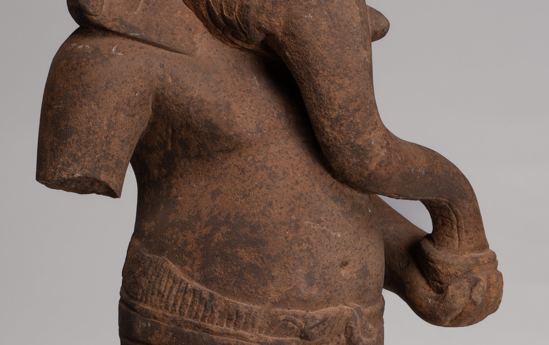 Ganesha Statue - Antique Khmer Style Stone Baphuon Mounted Ganesha Torso Statue - 66cm/26"