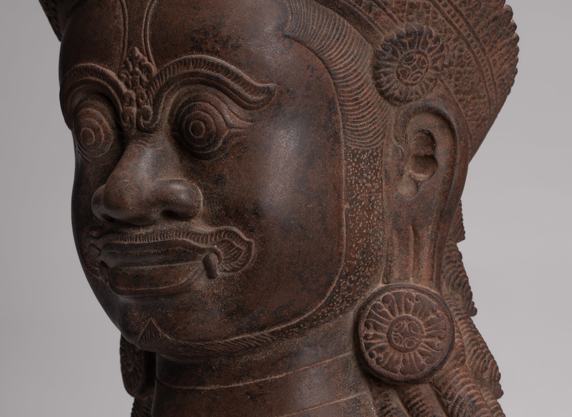 Guardian Statue - Antique Khmer Stone Banteay Srei Style Yaksha Temple Guardian - 55cm / 22"