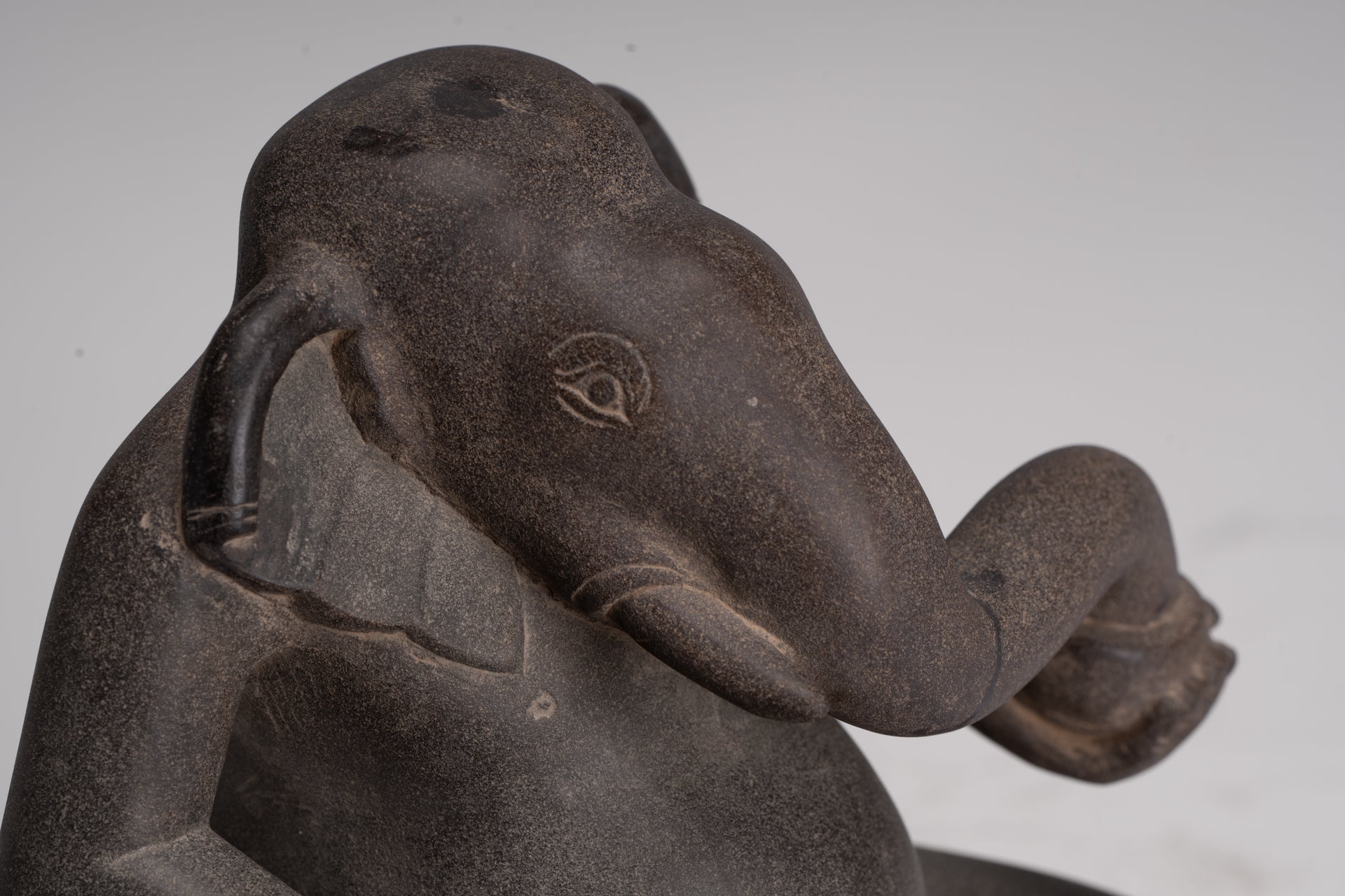 Antique Cham Style Vietnamese Seated Stone Ganesha Statue - 19cm/8"