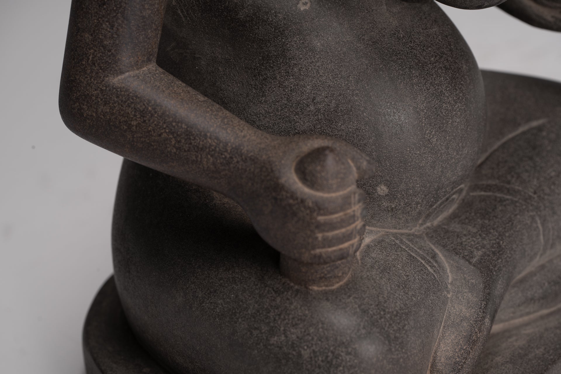 Antique Cham Style Vietnamese Seated Stone Ganesha Statue - 19cm/8"