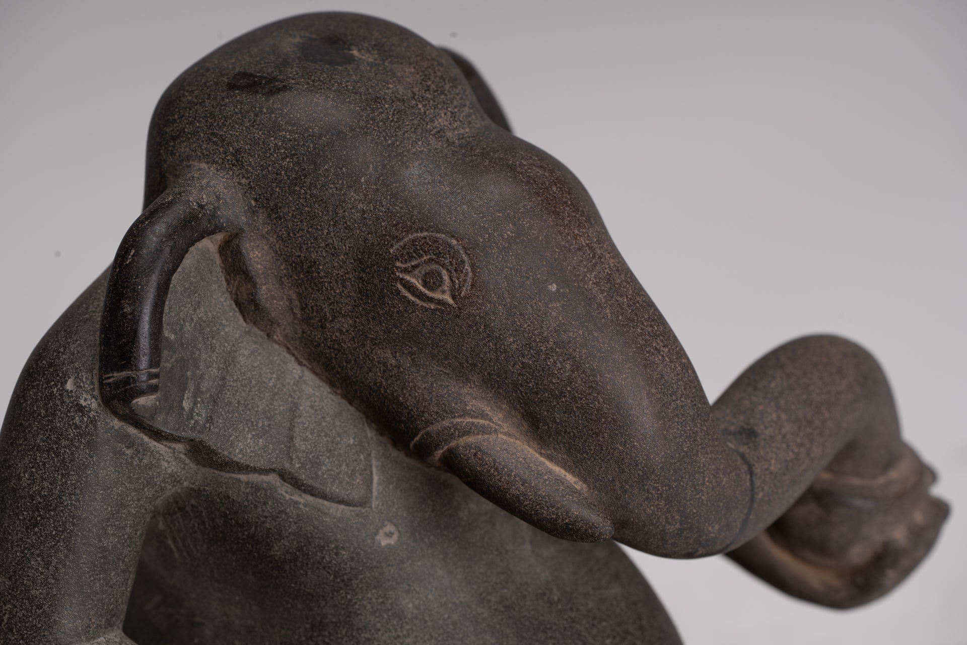 Antique Cham Style Vietnamese Seated Stone Ganesha Statue - 19cm/8"