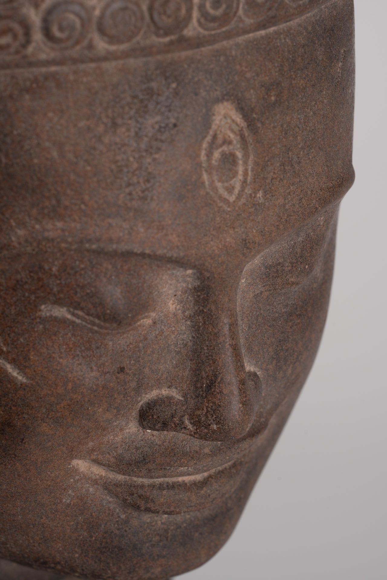 Lokeshvara Statue - Antique Khmer Style Mounted Stone Bayon Style Lokeshvara Head - 48cm/19"