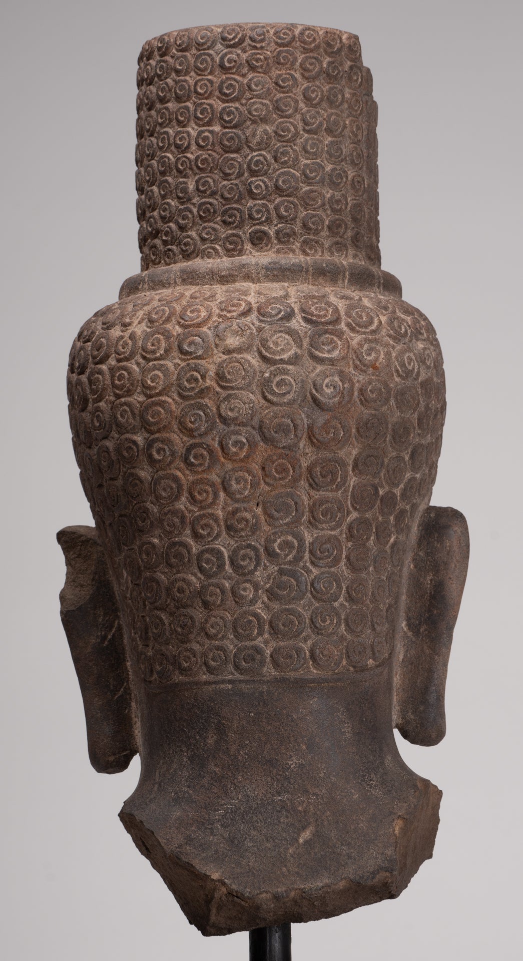 Lokeshvara Statue - Antique Khmer Style Mounted Stone Bayon Style Lokeshvara Head - 48cm/19"