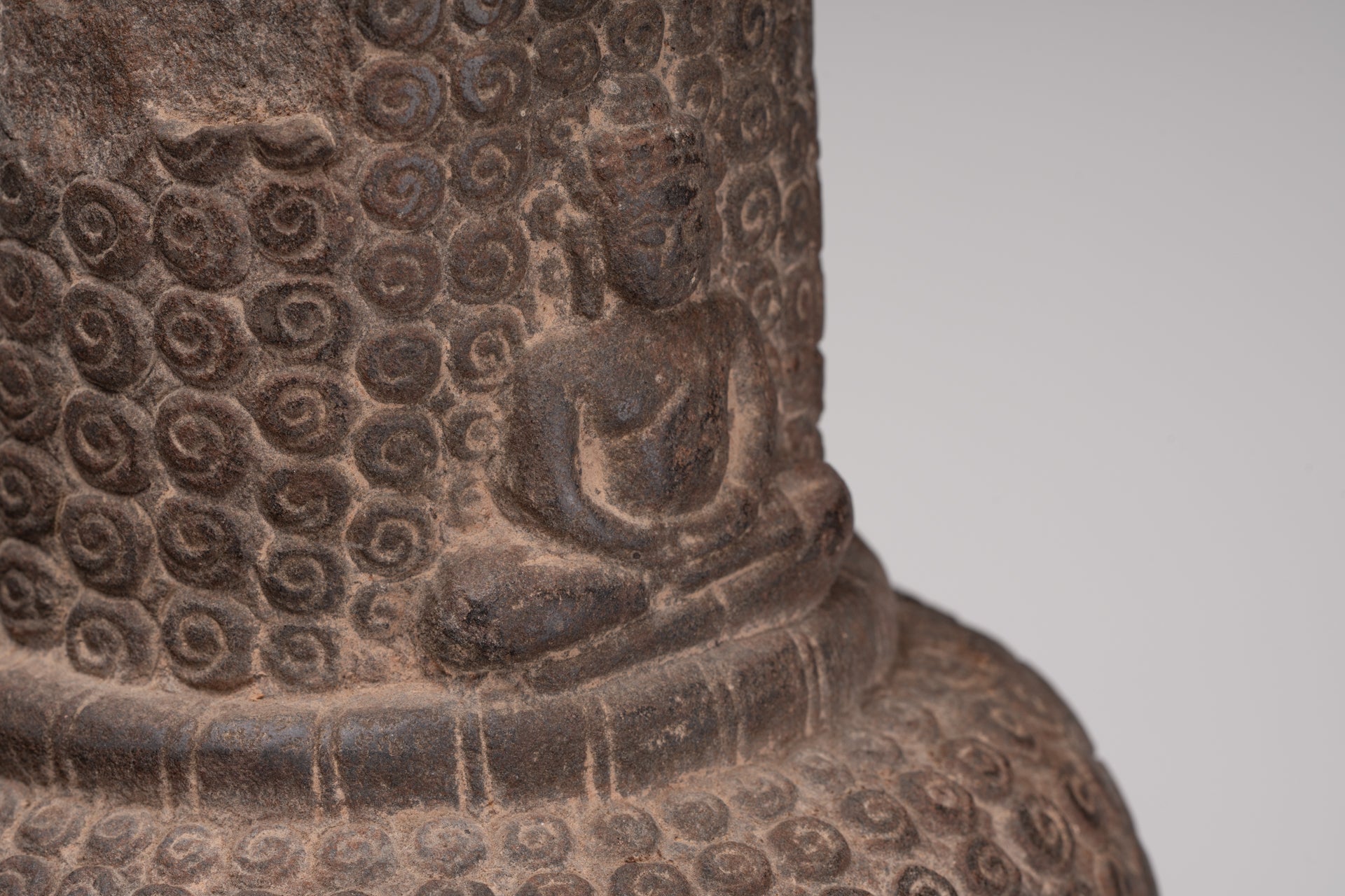 Lokeshvara Statue - Antique Khmer Style Mounted Stone Bayon Style Lokeshvara Head - 48cm/19"