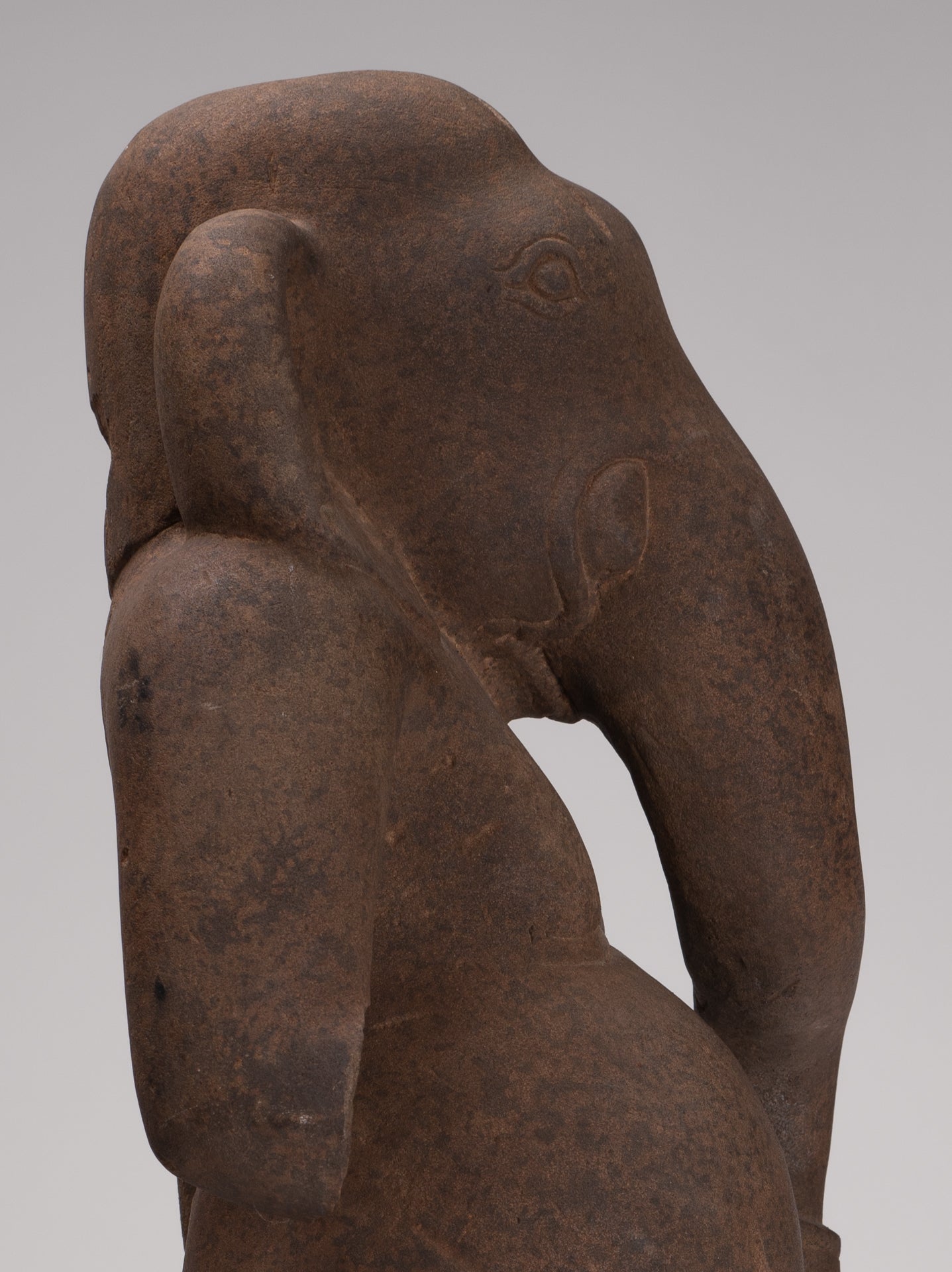 Ganesha Statue - Antique Vietnamese Style Stone Cham Mounted Ganesha Torso Statue - 70cm/28"