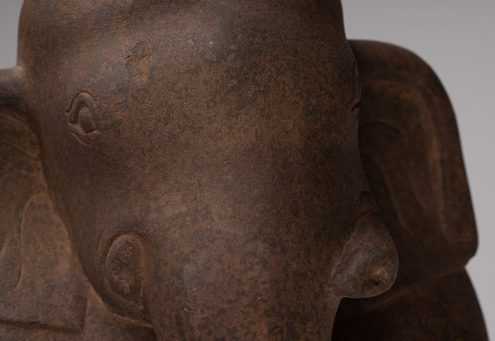 Ganesha Statue - Antique Vietnamese Style Stone Cham Mounted Ganesha Torso Statue - 70cm/28"