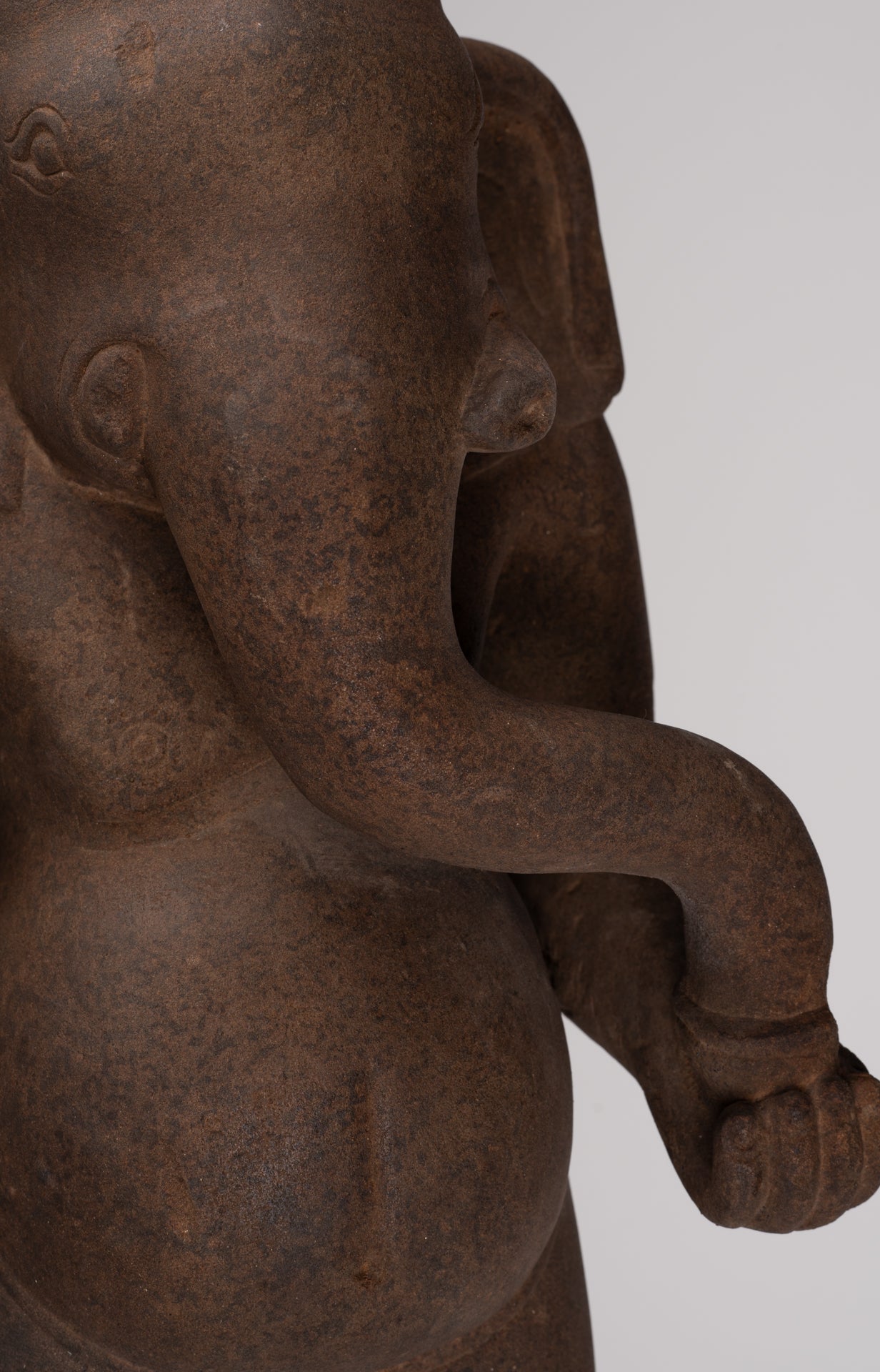 Ganesha Statue - Antique Vietnamese Style Stone Cham Mounted Ganesha Torso Statue - 70cm/28"