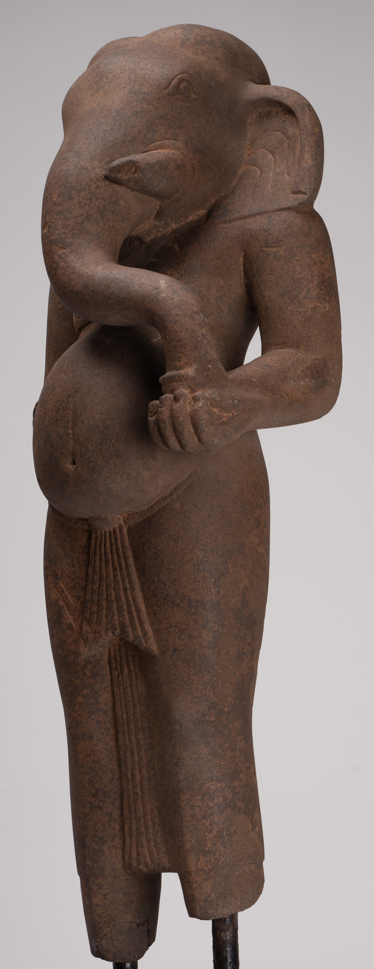 Ganesha Statue - Antique Vietnamese Style Stone Cham Mounted Ganesha Torso Statue - 70cm/28"