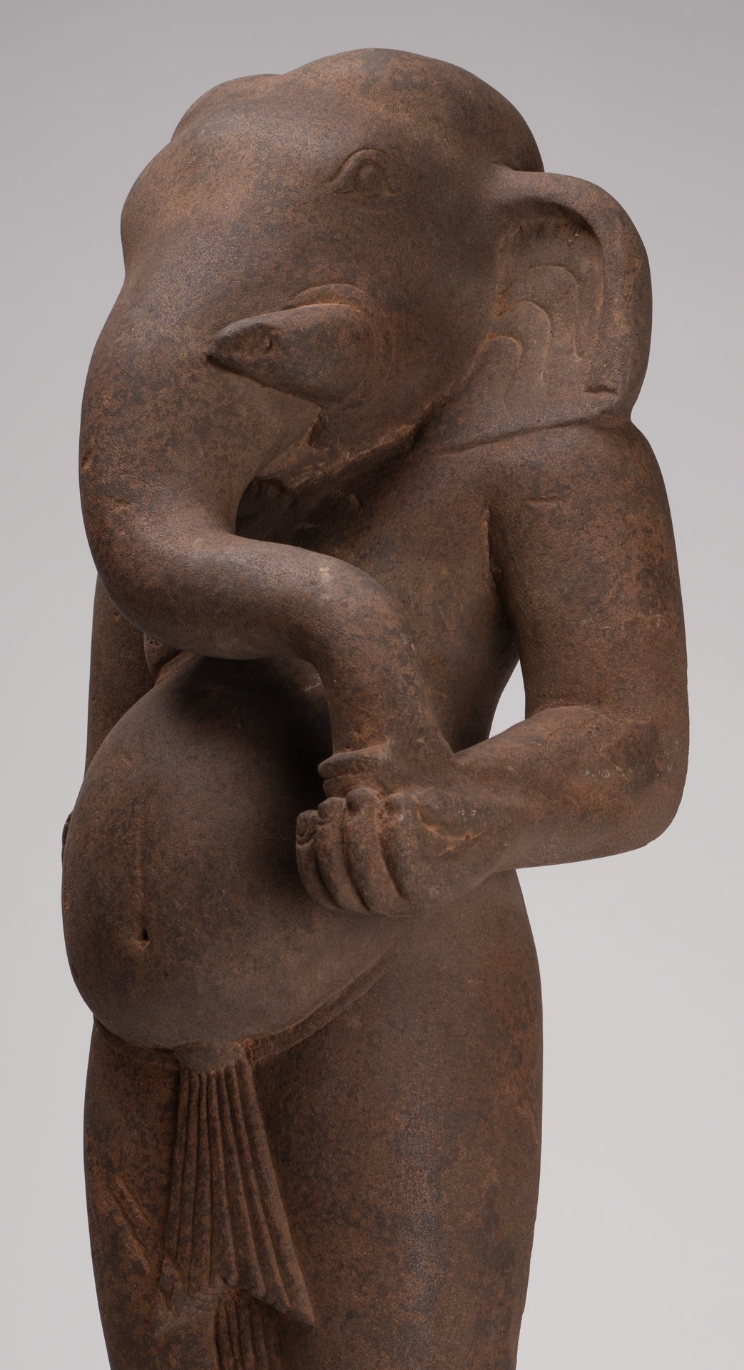 Ganesha Statue - Antique Vietnamese Style Stone Cham Mounted Ganesha Torso Statue - 70cm/28"