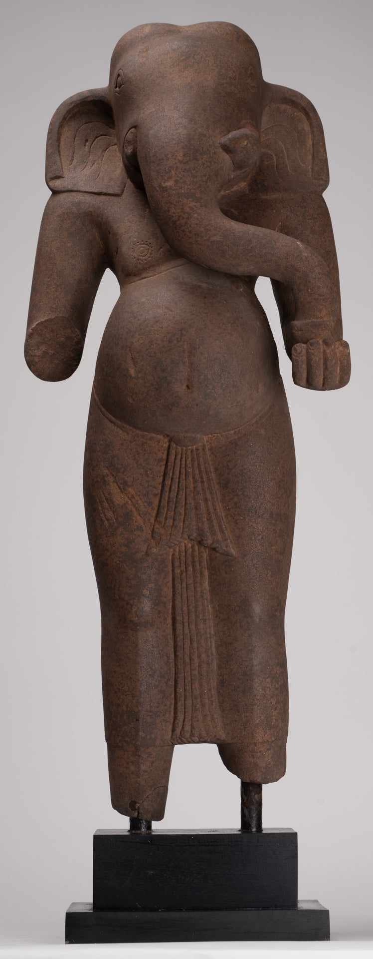 Ganesha Statue - Antique Vietnamese Style Stone Cham Mounted Ganesha Torso Statue - 70cm/28"