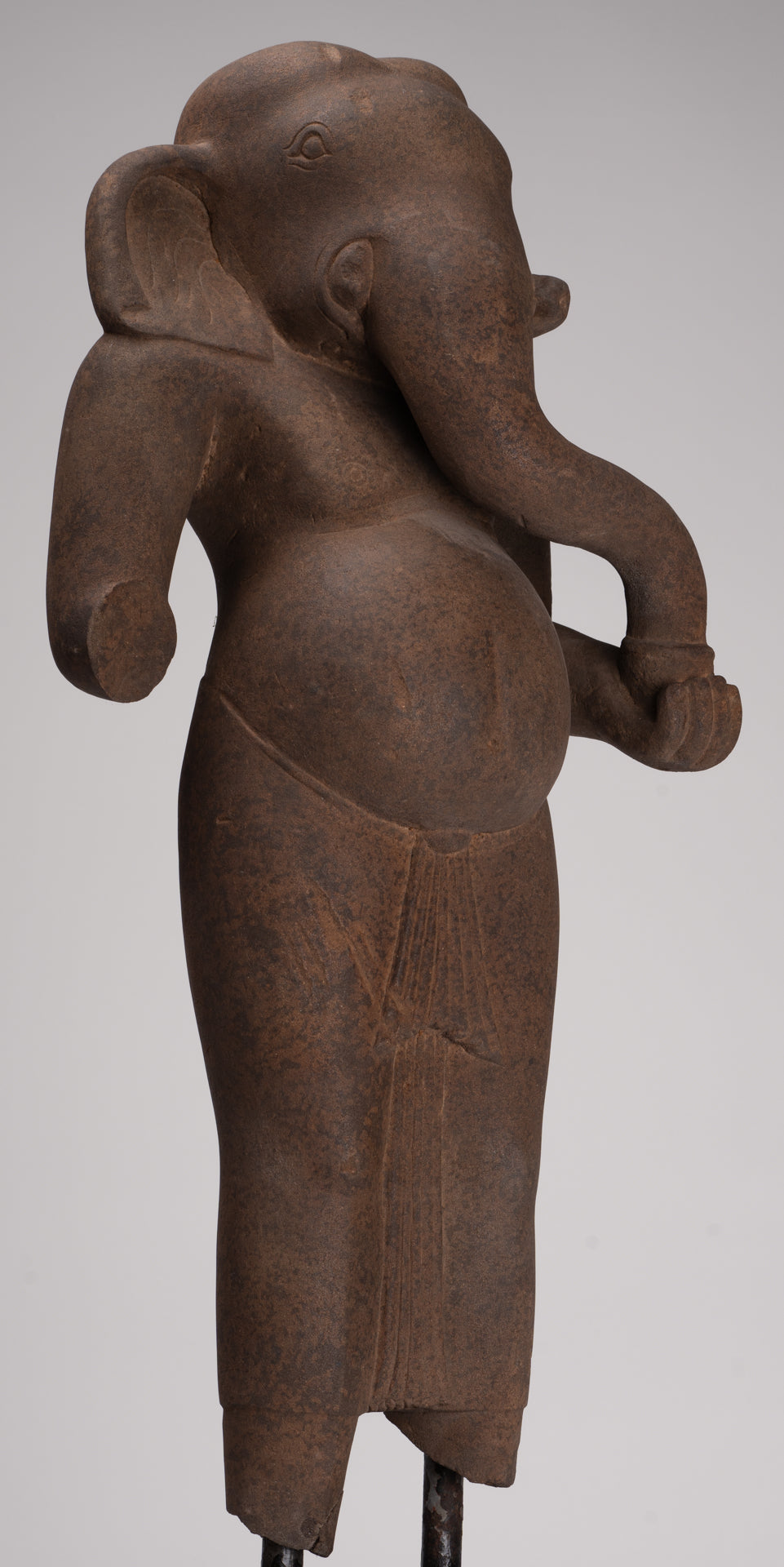 Ganesha Statue - Antique Vietnamese Style Stone Cham Mounted Ganesha Torso Statue - 70cm/28"