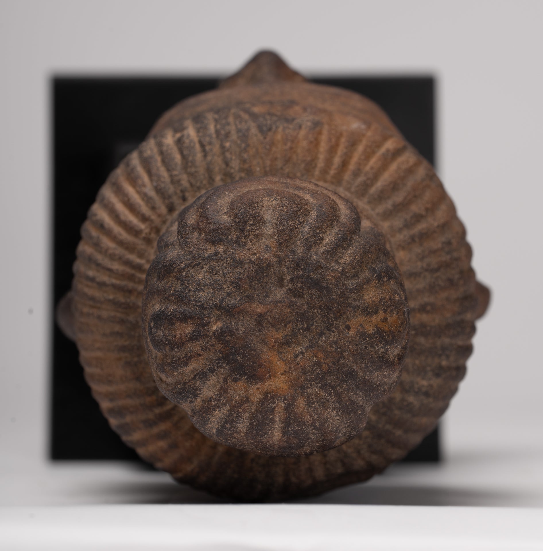 Vishnu Statue - Antique Prei Khmeng Style Stone Mounted Khmer Vishnu Head - 25cm / 10"