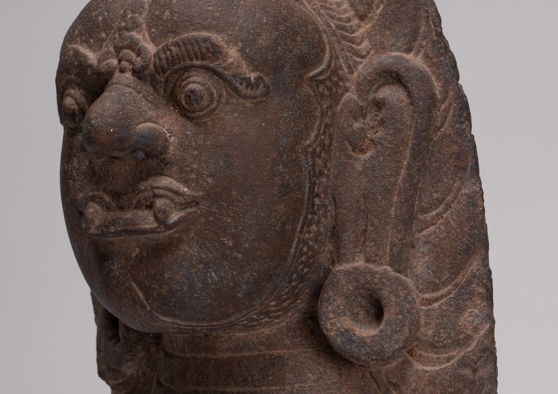 Guardian Statue - Antique Khmer Stone Angkor Wat Style Yaksha Temple Guardian - 35cm / 14"