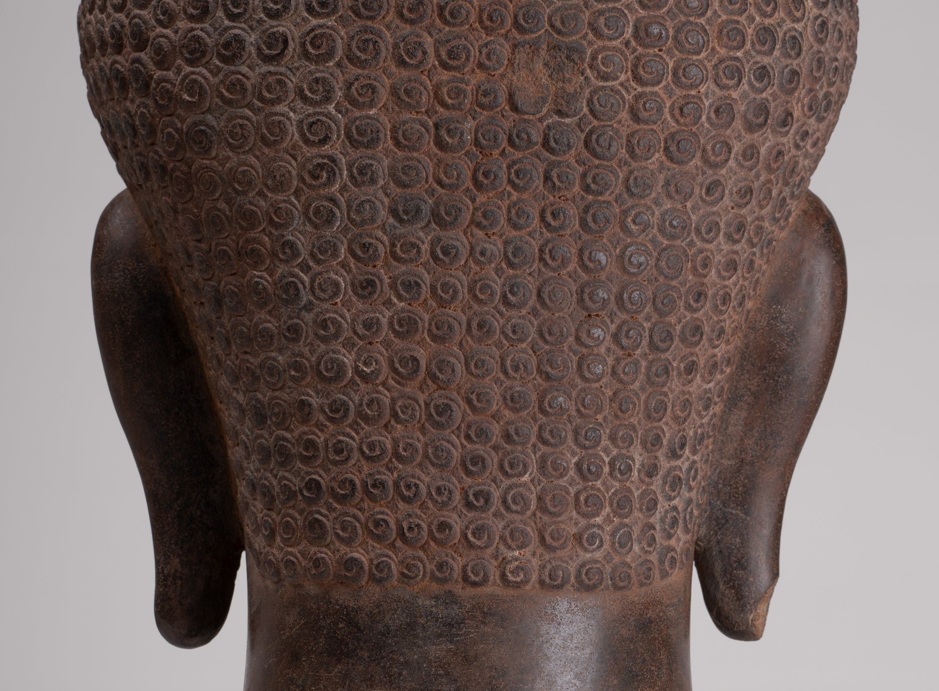 Buddha Statue - Antique Pre-Angkor Style Mounted Stone Khmer Buddha Head - 55cm/22" Tall