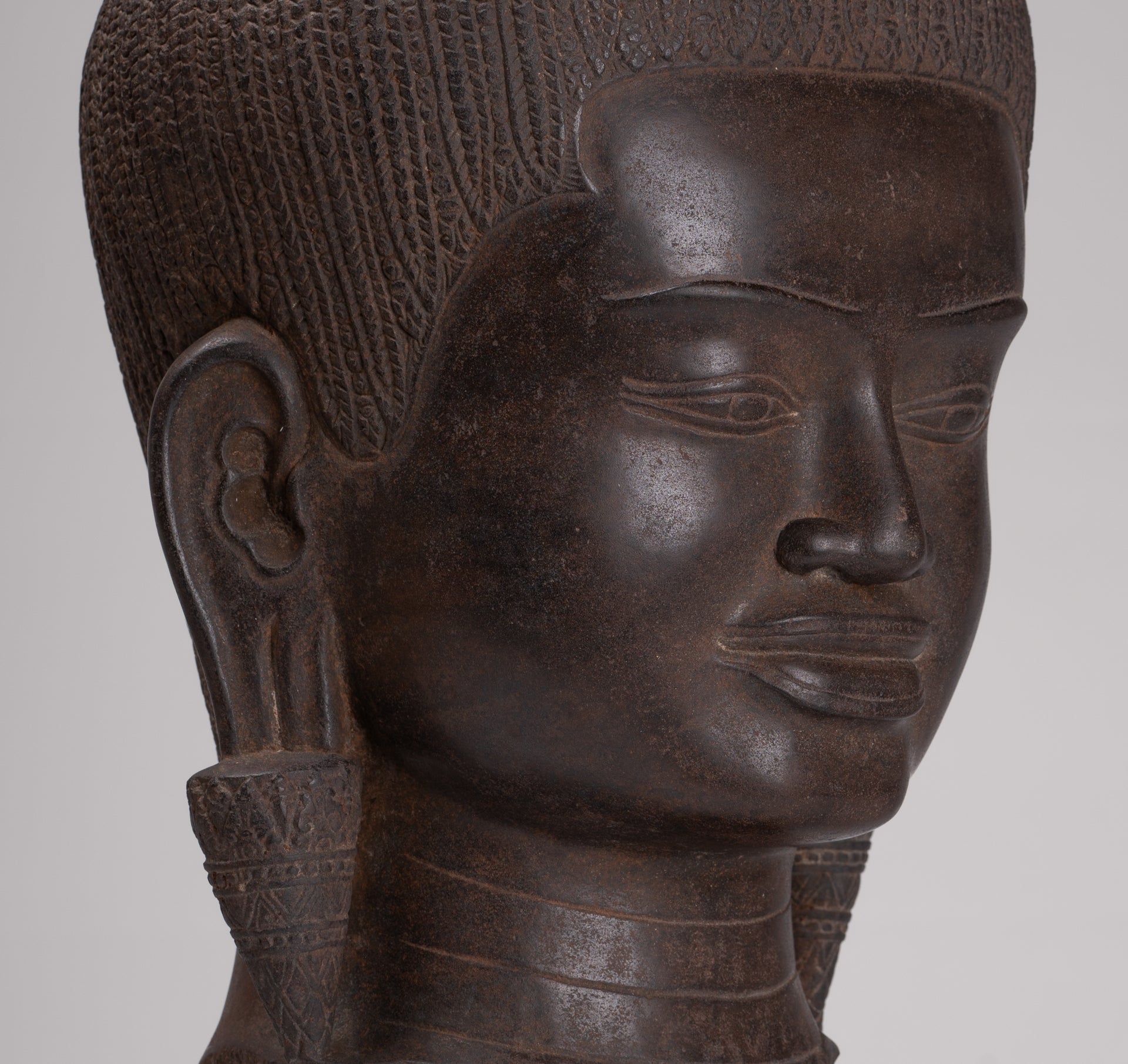 Parvati Statue - Antique Baphuon Style Khmer Stone Parvati Head Statue - 57cm/23"