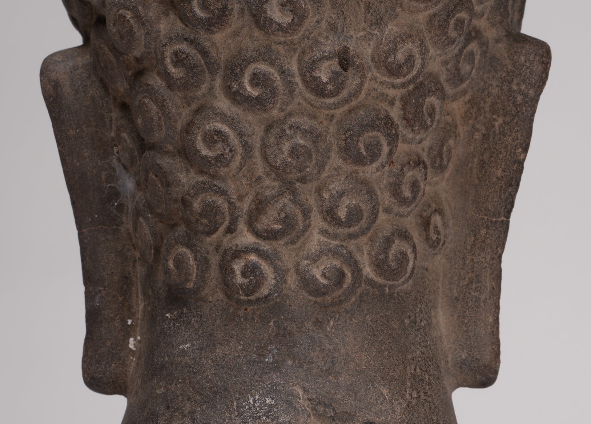 Stone Buddha Statue - Antique Khmer Style Stone Phnom Da Buddha Head - 34cm/14"