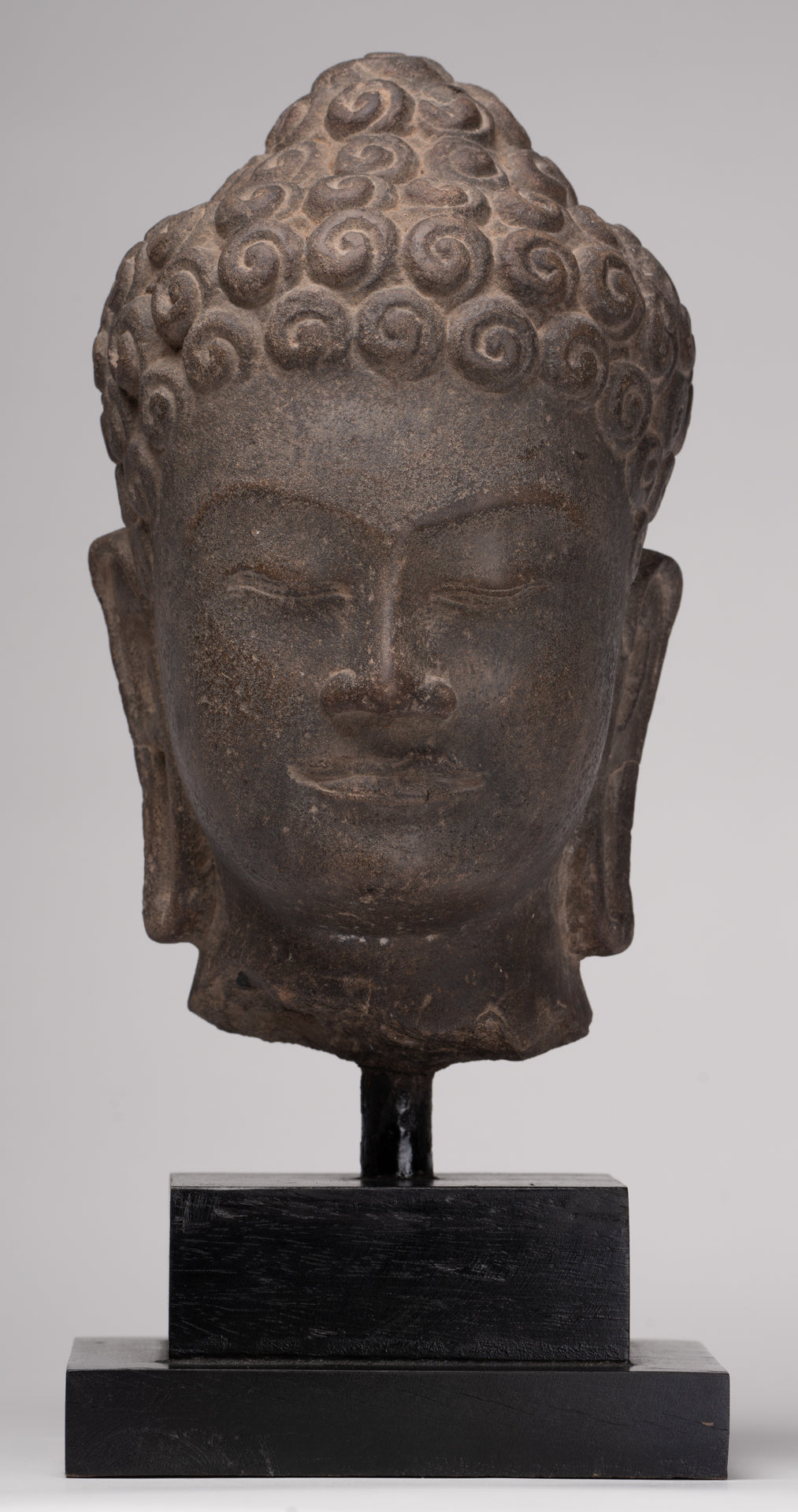 Stone Buddha Statue - Antique Khmer Style Stone Phnom Da Buddha Head - 34cm/14"