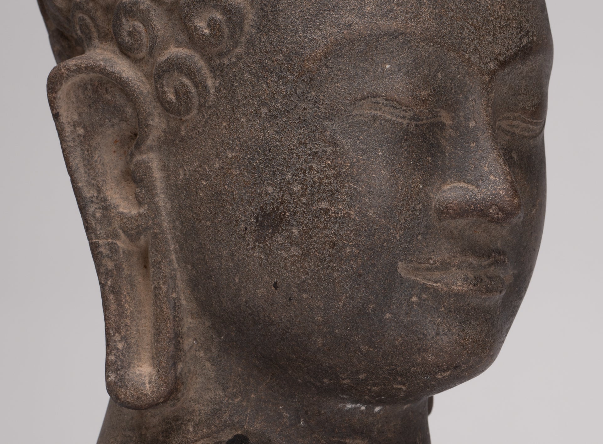 Stone Buddha Statue - Antique Khmer Style Stone Phnom Da Buddha Head - 34cm/14"
