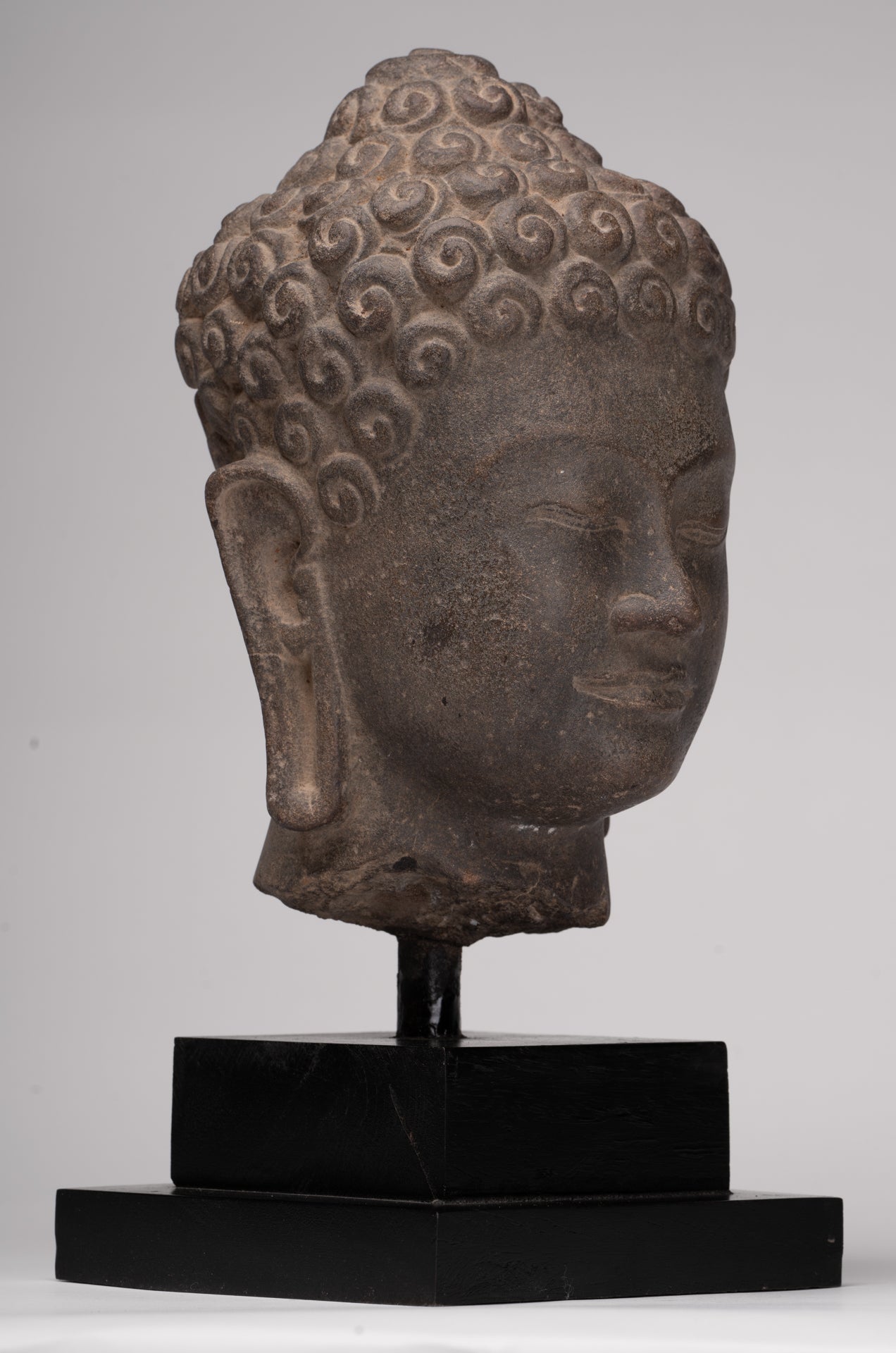 Stone Buddha Statue - Antique Khmer Style Stone Phnom Da Buddha Head - 34cm/14"