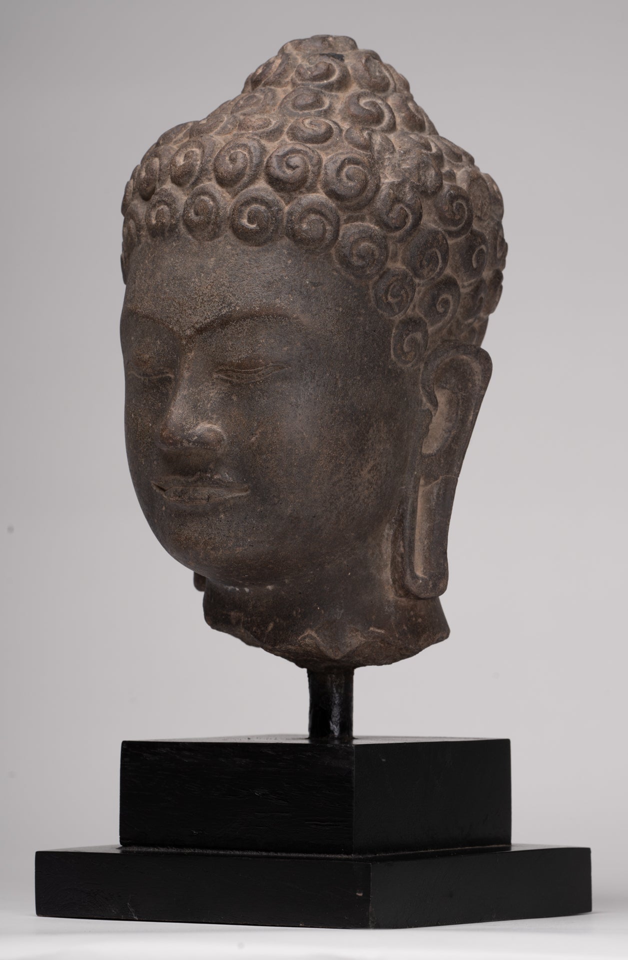 Stone Buddha Statue - Antique Khmer Style Stone Phnom Da Buddha Head - 34cm/14"