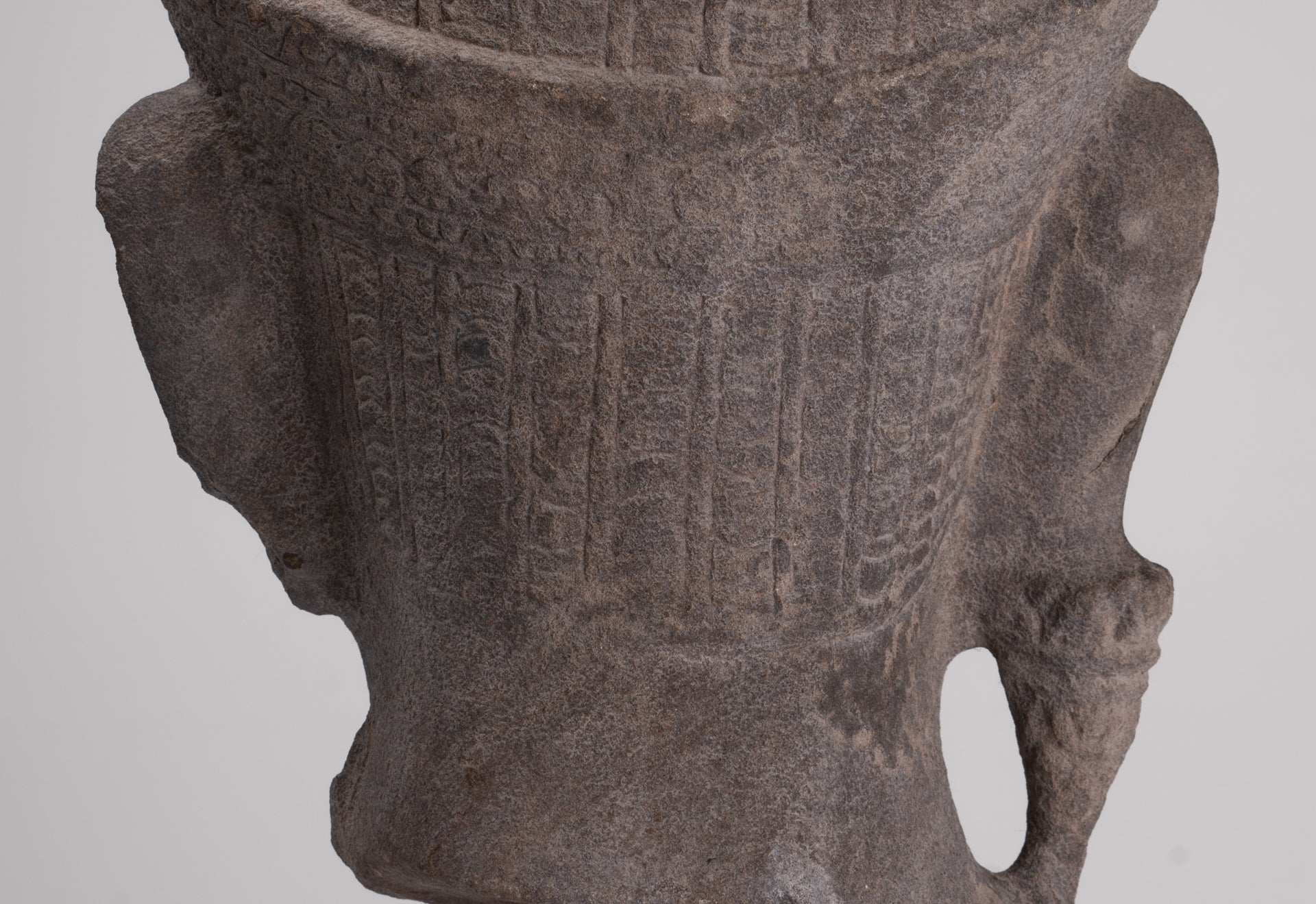 Jayavarman Statue - Antique Khmer Style Mounted Stone Jayavarman VII Head Statue - 53cm/21"