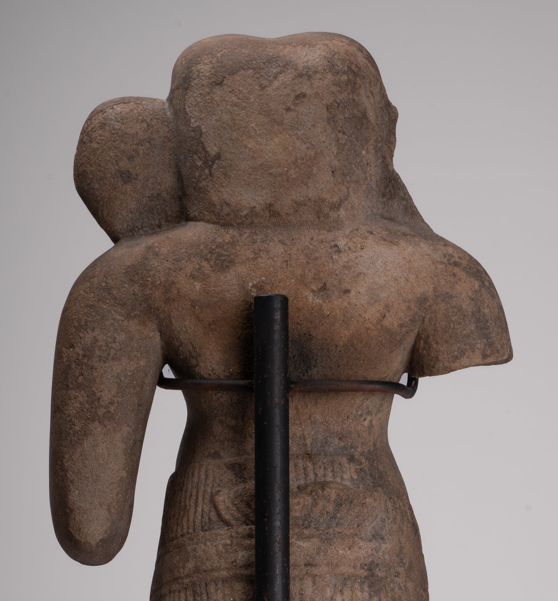 Ganesha Statue - Antique Khmer Style Stone Bayon Mounted Ganesha Torso Statue - 61cm/24"