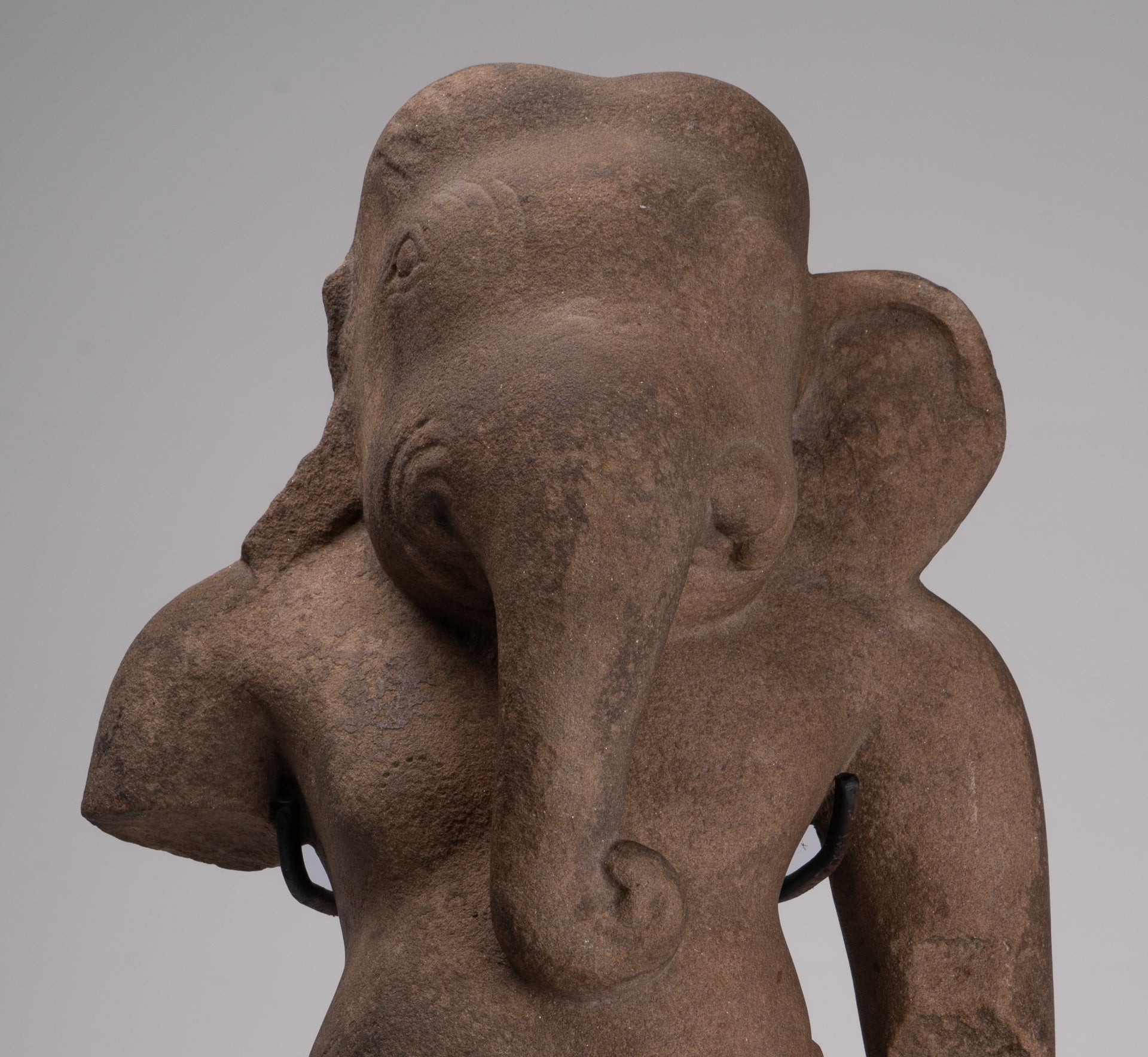 Ganesha Statue - Antique Khmer Style Stone Bayon Mounted Ganesha Torso Statue - 61cm/24"