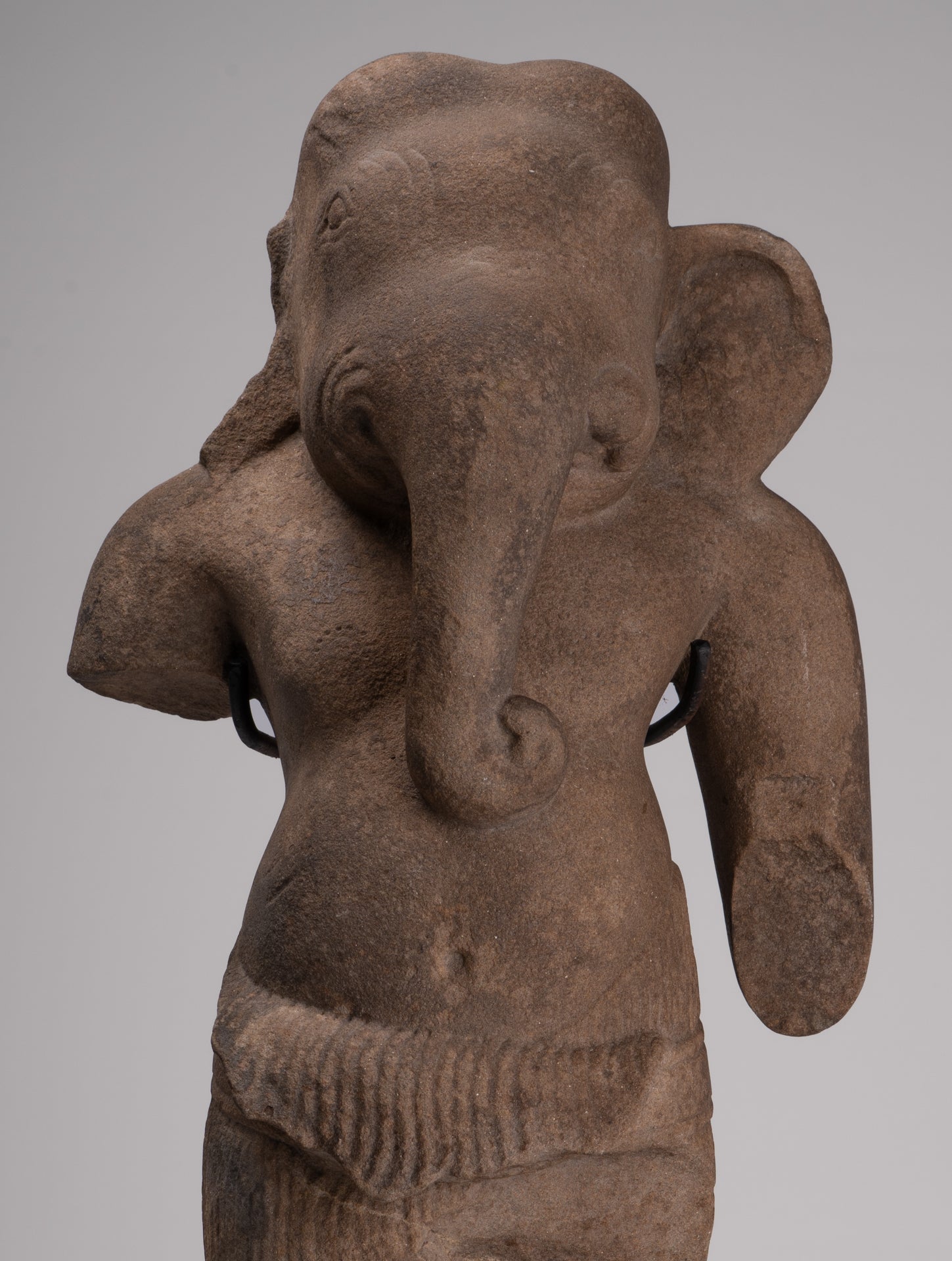 Ganesha Statue - Antique Khmer Style Stone Bayon Mounted Ganesha Torso Statue - 61cm/24"