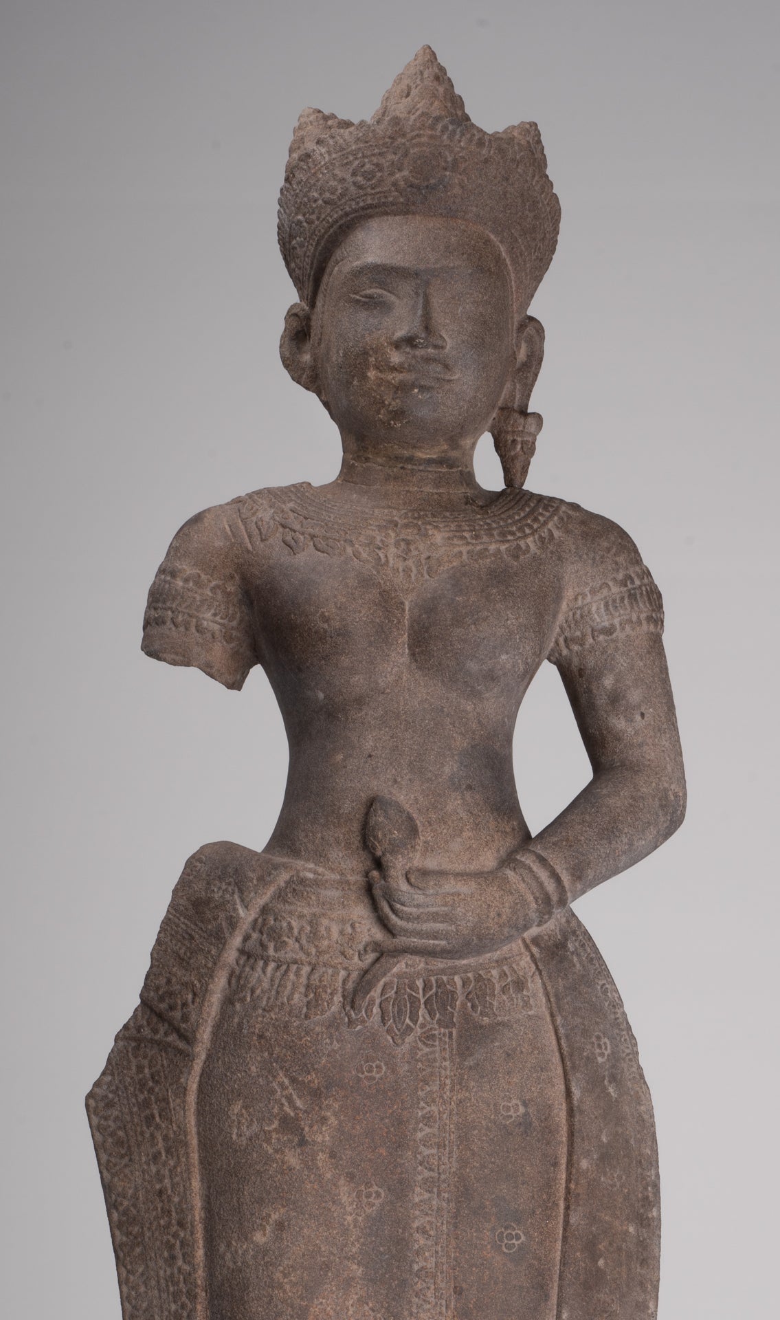 Apsara Statue - Antique Khmer Style Stone Angkor Wat Apsara or Angel Statue - 74cm/30"