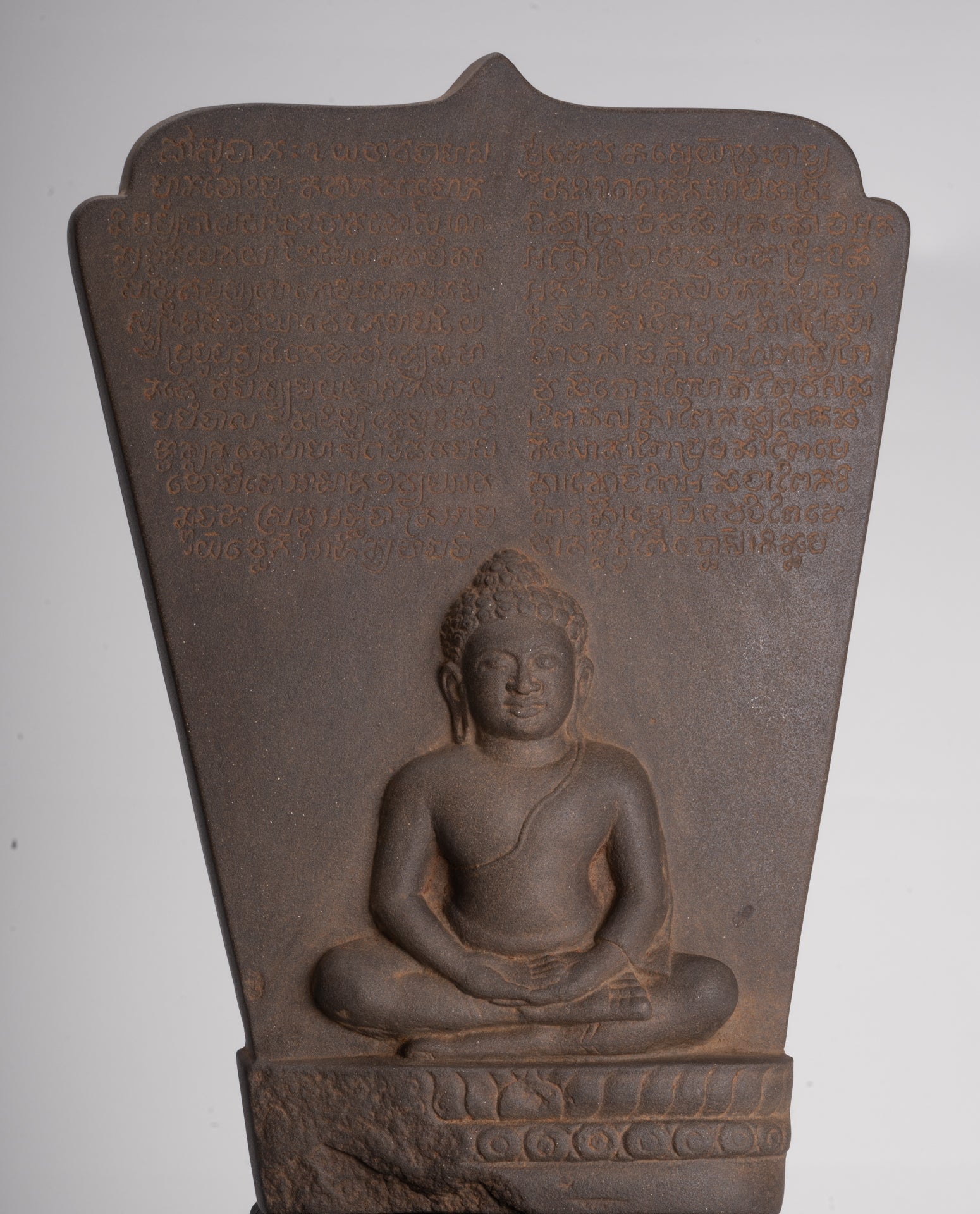 Buddha Statue - Antique Khmer Style Stone Stele Seated Meditation Buddha Statue - 46cm/18"