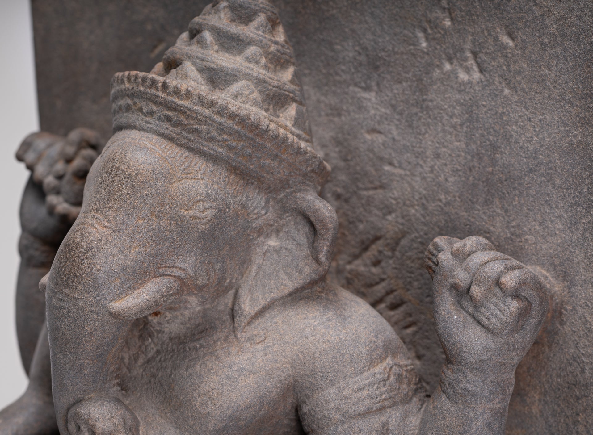 Ganesha Statue - Antique Khmer Style Angkor Wat Stone Stele Ganesh Statue - 63cm/25"