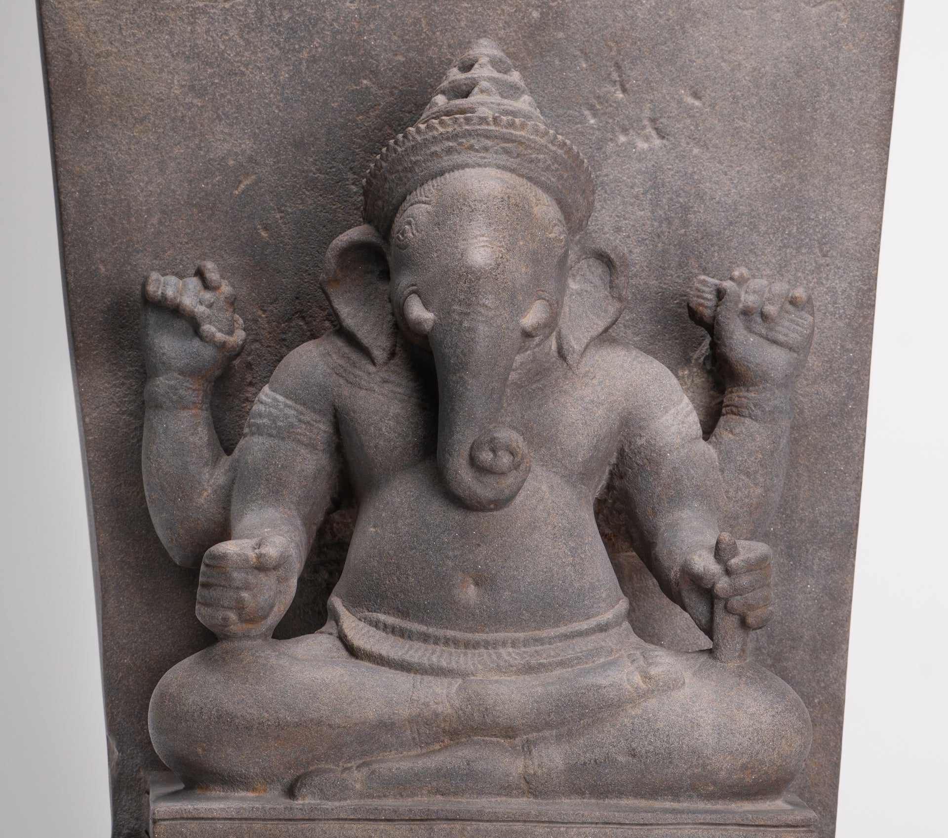 Ganesha Statue - Antique Khmer Style Angkor Wat Stone Stele Ganesh Statue - 63cm/25"