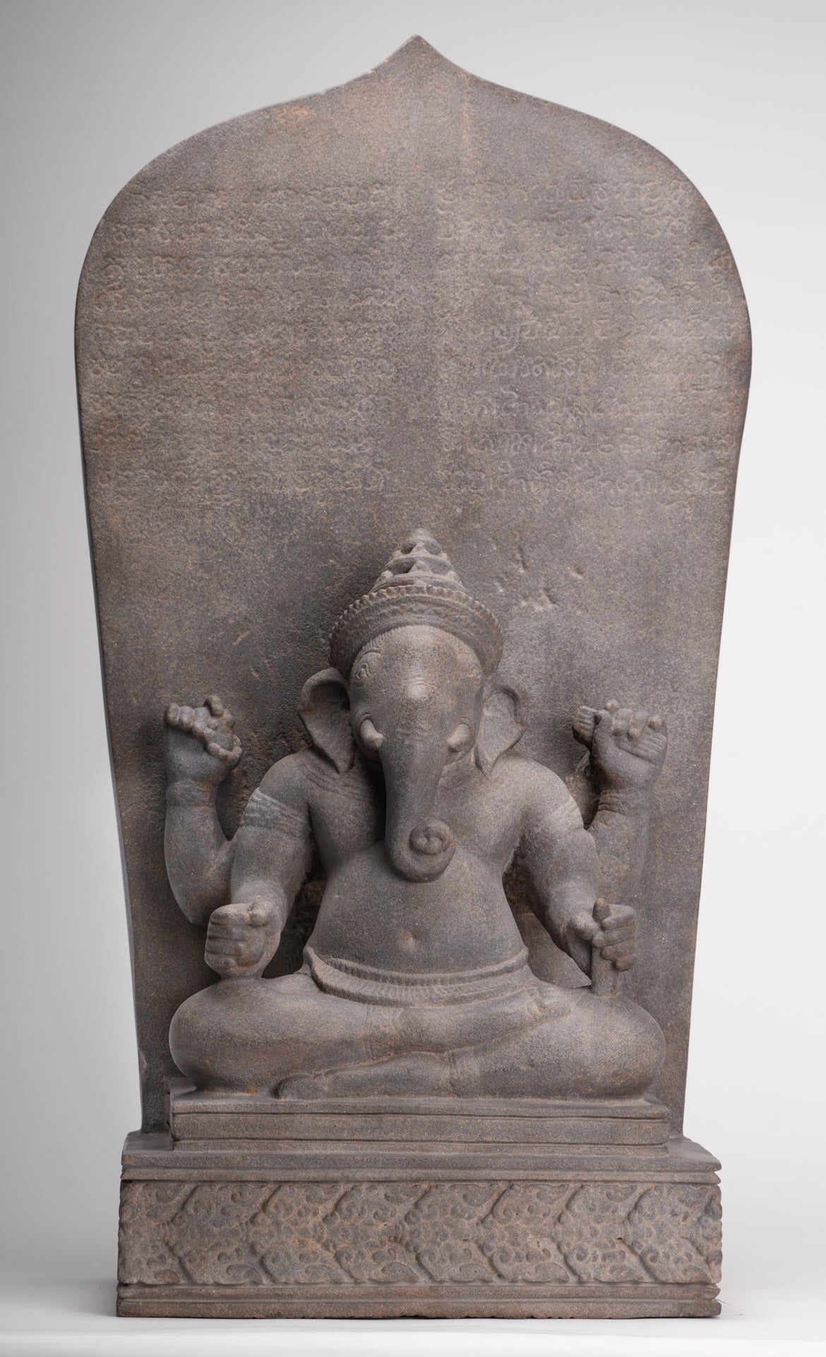 Ganesha Statue - Antique Khmer Style Angkor Wat Stone Stele Ganesh Statue - 63cm/25"