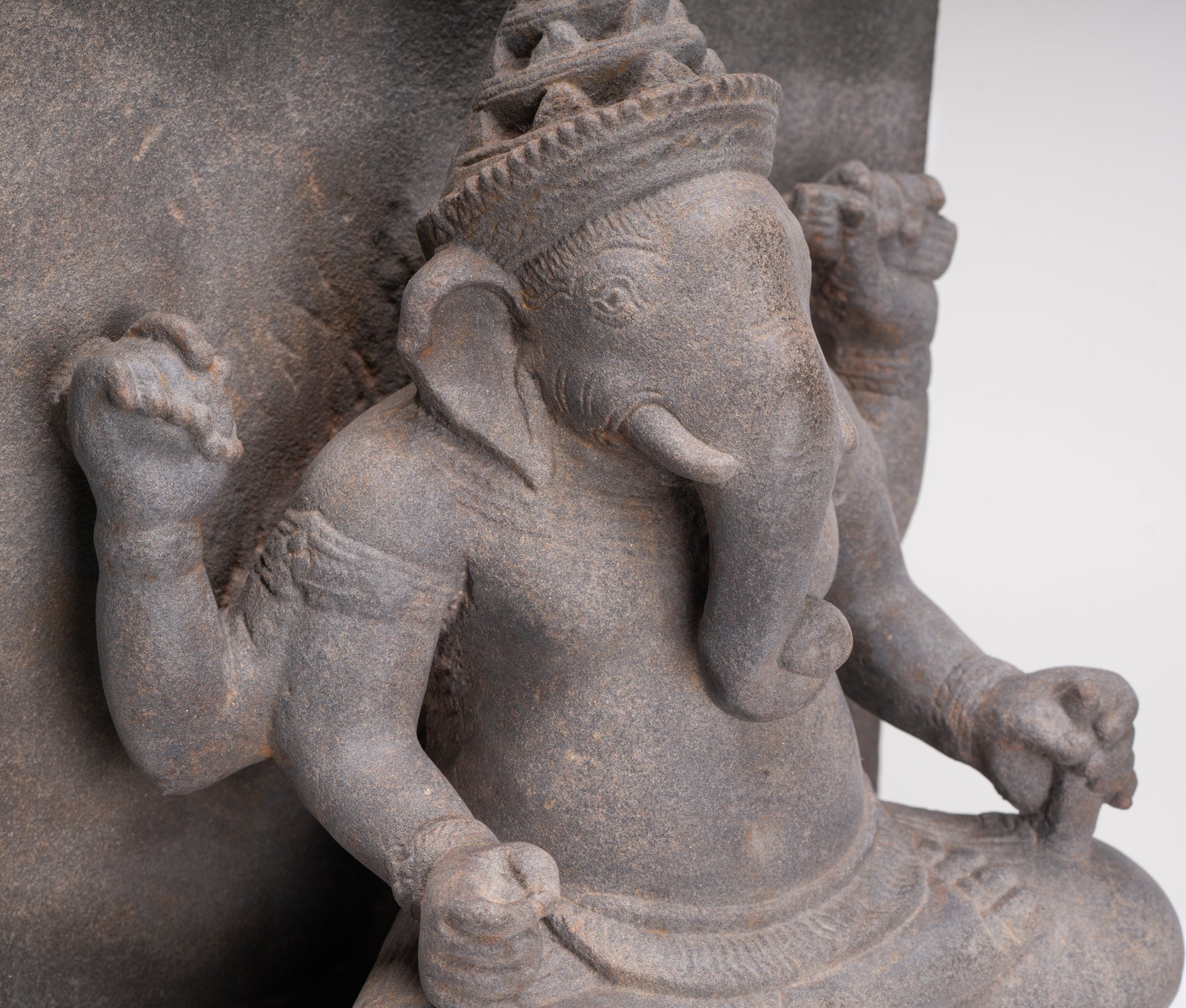 Ganesha Statue - Antique Khmer Style Angkor Wat Stone Stele Ganesh Statue - 63cm/25"