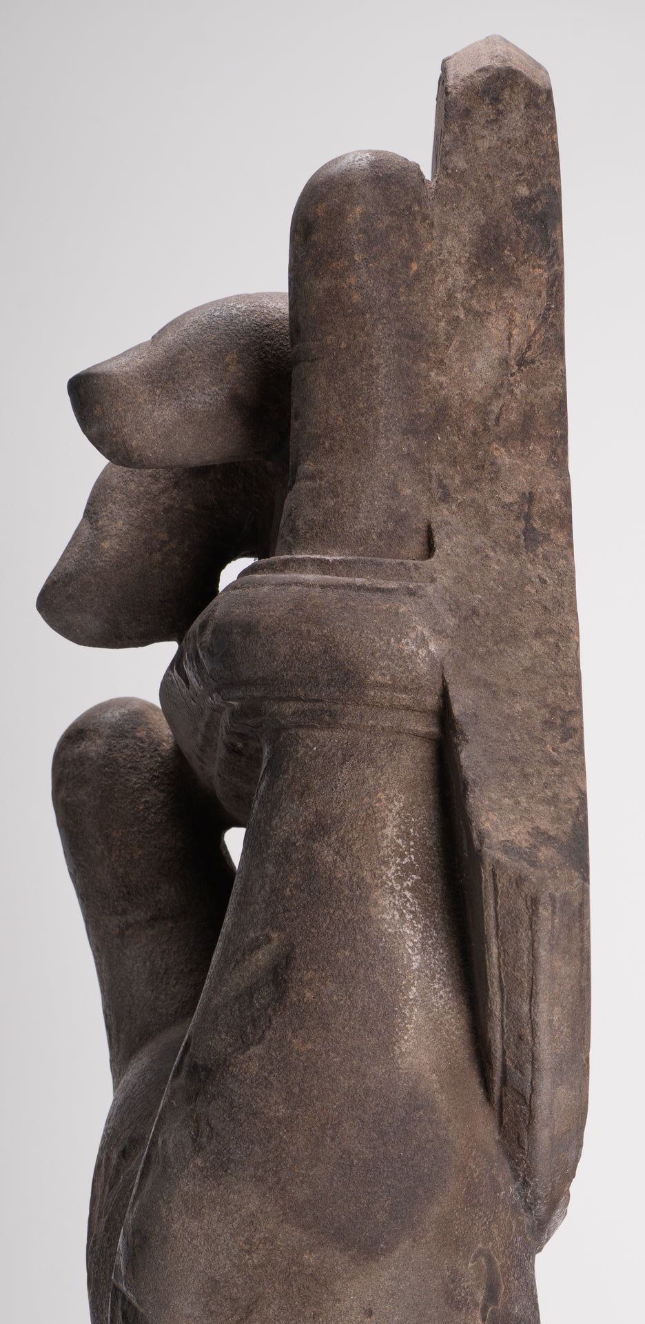 Jayavarman Statue - Antique Khmer Style Stone Bayon Mounted Jayavarman Bodyguard Shield Statue - 69cm/28"